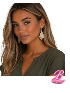 Marble Dangle Earrings - Gold Tone Neutral Stone - Jasmine Lane - NWT